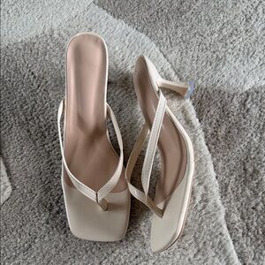 Women’s Cream Square-Toe Heeled Thong Sandals